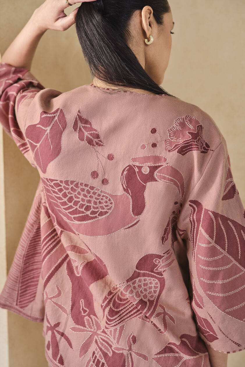 Fig Handcrafted Kantha Overlayer Set - Pink, Pink, image 10